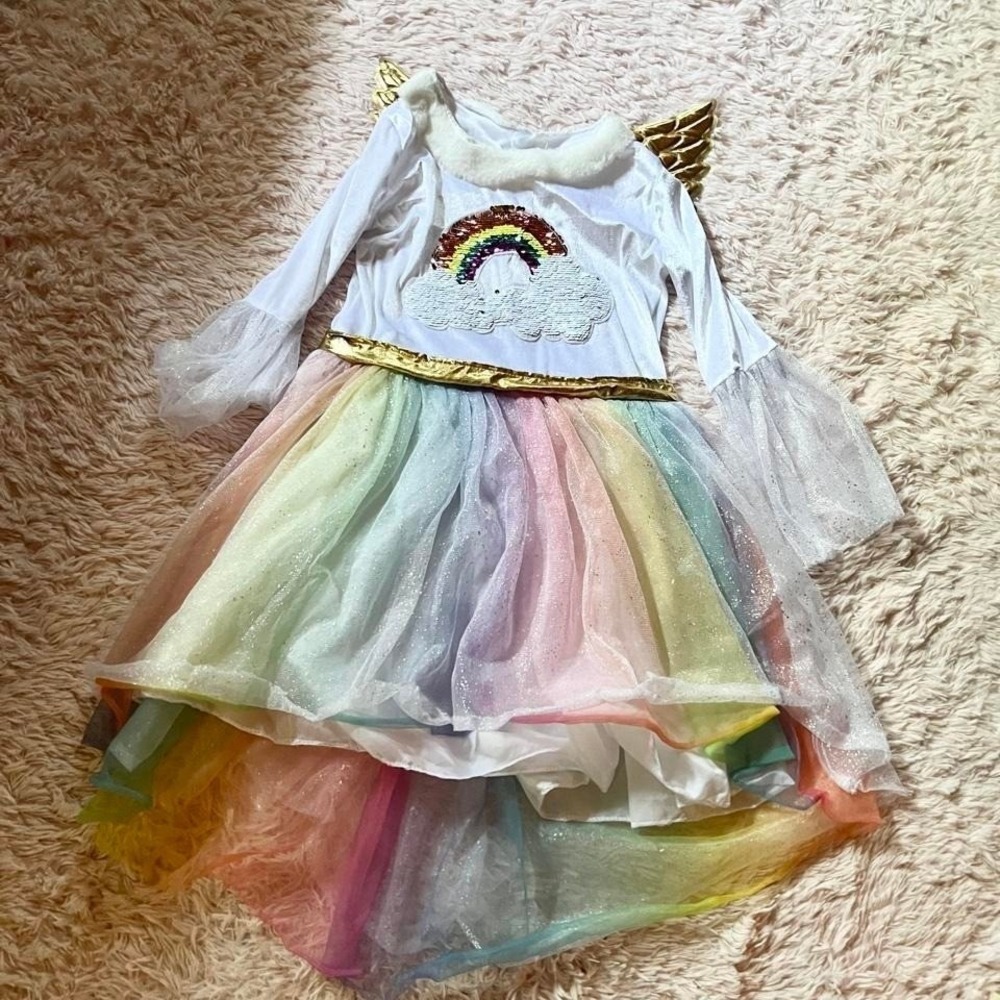 Rainbow Colorful Tulle Pride Kidcore Flip Sequin Sparkle Retro Costume Womens XS